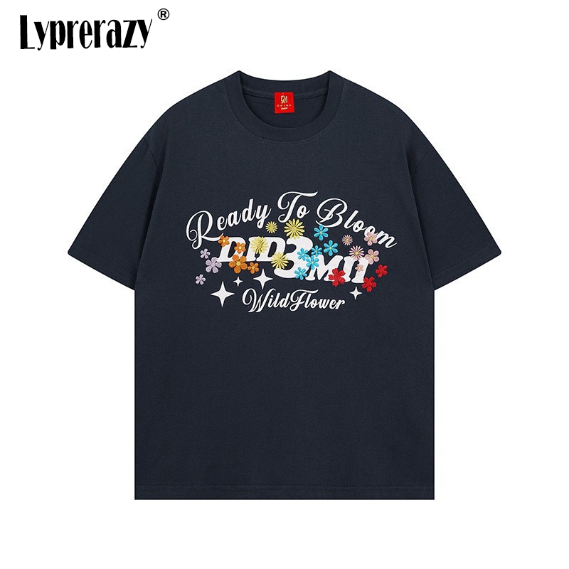 Streetwear Brand With Flowers - เสื้อยืดผู้ชายแขนสั้นปักลายดอกไม้ 