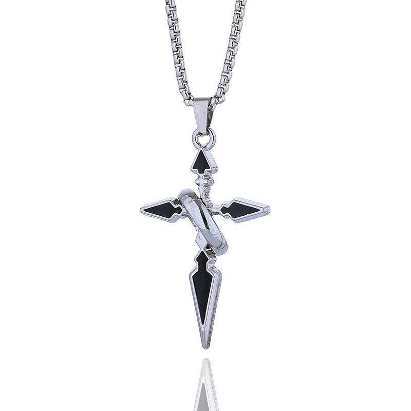 Streetwear Brand Jewelry - สร้อยคอจี้รูปกากบาทแบรนด์ดัง ดีไซน์มินิมอล พร้อมแหวน สร้อยคอแฟชั่นอเนกประสงค์สำหรับผู้ชาย เครื่องประดับสตรีทแวร์
