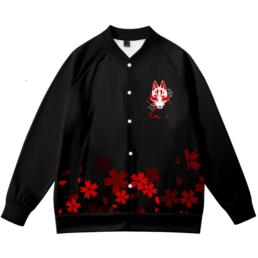 Streetwear Brand With Flowers - เสื้อโค้ทลายอนิเมะ ลายดอกไม้ ลายสุนัขจิ้งจอก พิมพ์ลาย 3 มิติ
