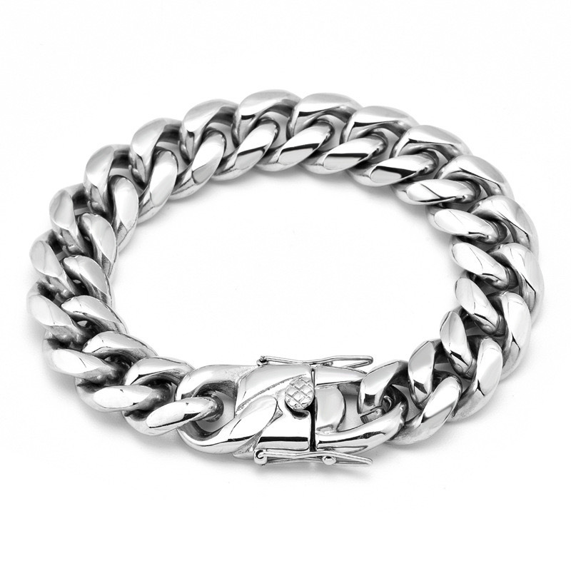 Streetwear Brand Jewelry - สร้อยข้อมือสแตนเลสสตีลทรงคิวบันลิงค์ แบรนด์ Apexelle เครื่องประดับแฟชั่นสำหรับผู้ชาย สไตล์สตรีทแวร์ ฮิปฮอป