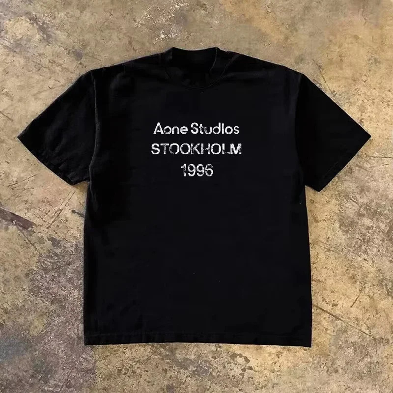 Streetwear Brands Logo - โลโก้คลาสสิก STOCKHOLM 1996 หรูหราแบบเรียบง่ายเสื้อยืดแบรนด์ผ้าฝ้ายเสื้อยืดกราฟิกผู้ชายผู้หญิงฤดูร้อนสตรีทแวร์