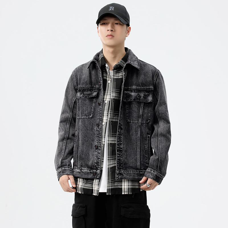 Streetwear Brands - เสื้อแจ็คเก็ตยีนส์ทรงหลวมสไตล์สตรีทแวร์สีเทาสำหรับผู้ชาย คอลเลคชั่นฤดูใบไม้ร่วง/ฤดูหนาว 2026 แบรนด์อเมริกัน ไซส์ใหญ่พิเศษ 5XL