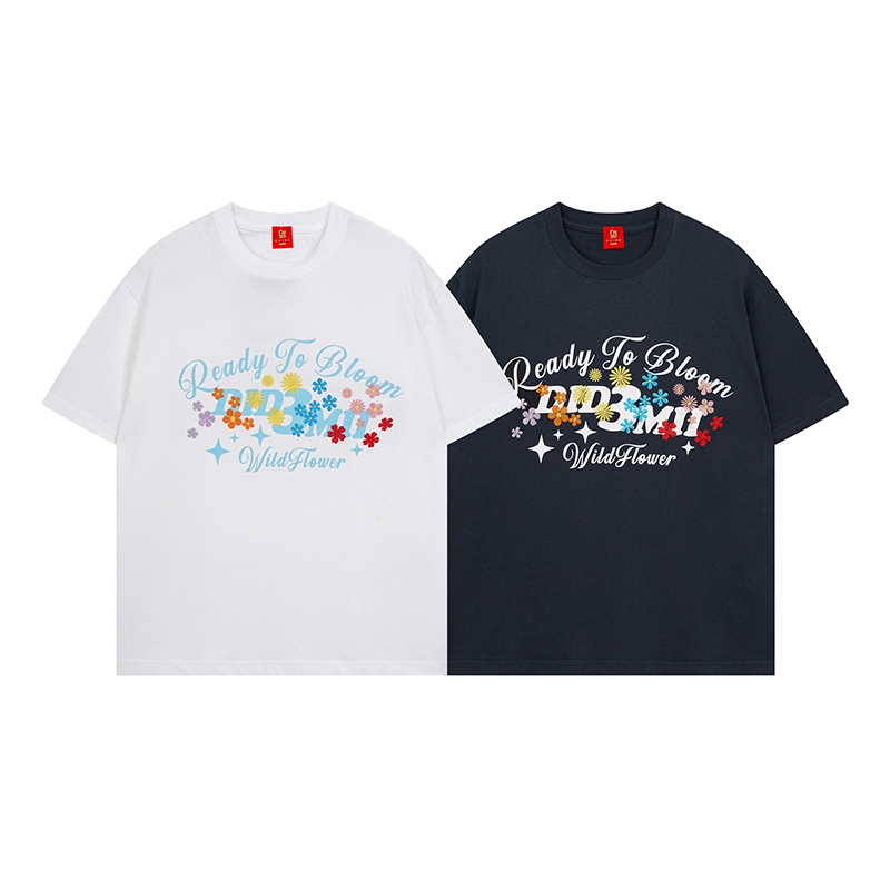 เสื้อยืดผู้ชายแขนสั้นปักลายดอก - Streetwear Brand With Flowers บทวิจารณ์และราคา