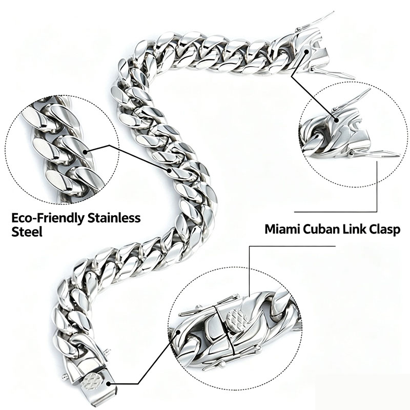 สร้อยข้อมือสแตนเลสสตีลทรงคิวบั - Streetwear Brand Jewelry บทวิจารณ์และราคา