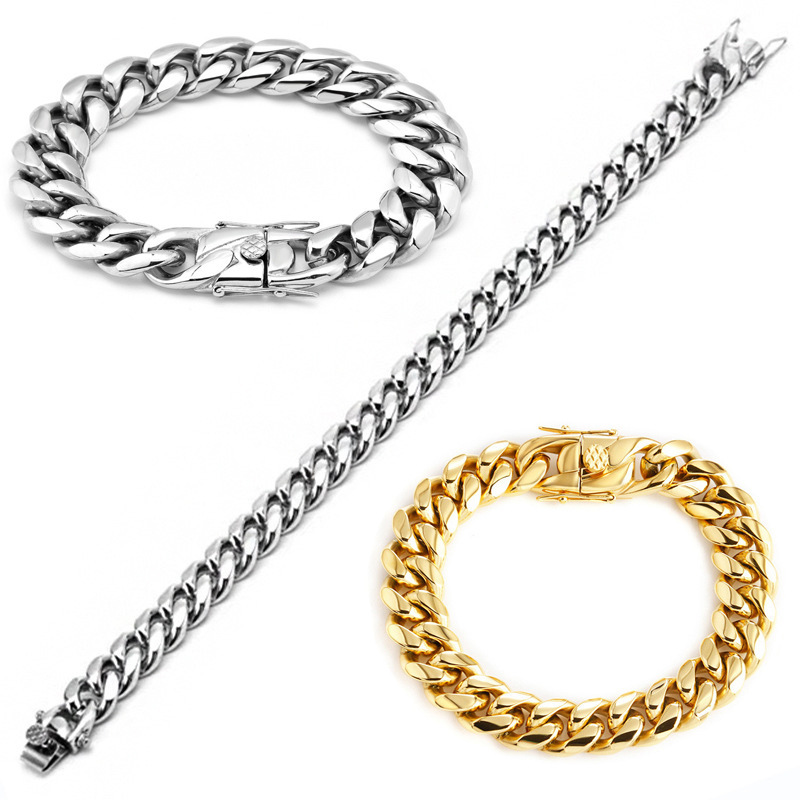 สร้อยข้อมือสแตนเลสสตีลทรงคิวบั - Streetwear Brand Jewelry บทวิจารณ์และราคา